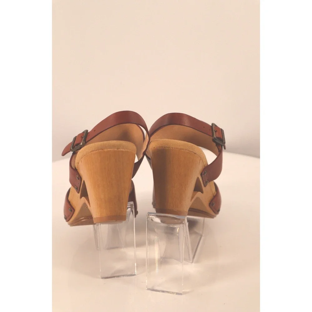 Dansko Brown Leather Slingback Clog Platform Heels Studded Wood Sole EU39/US 8 - Picture 4 of 8